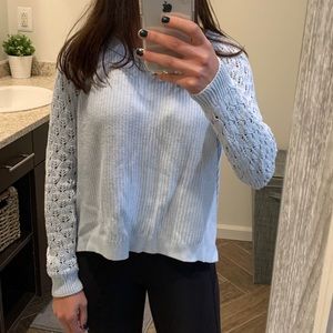 LOFT baby blue sweater with buttons and fun sleeve